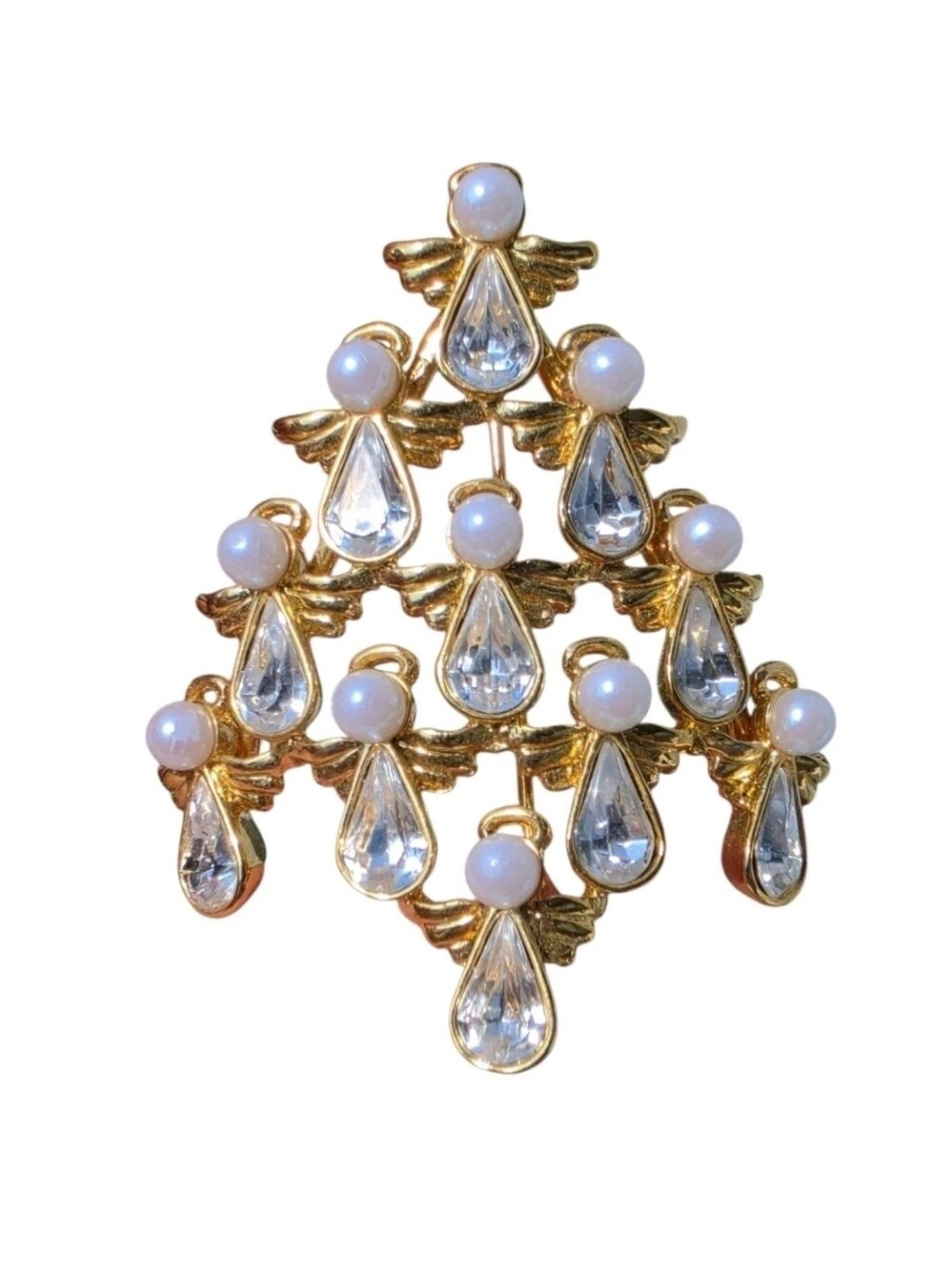 Vintage Butler & Wilson BW Signed Angel Christmas Tree Brooch Pearl Rhinestone